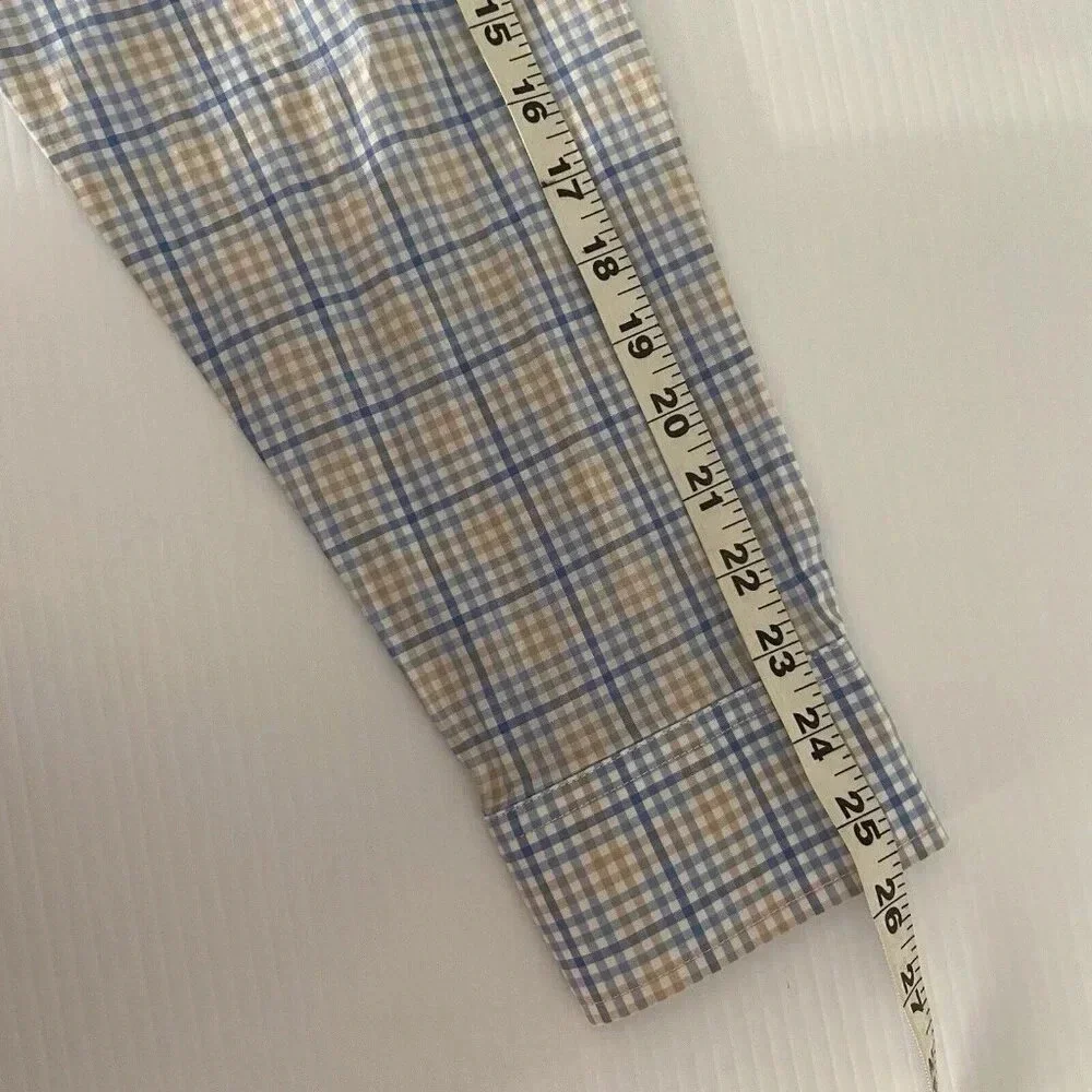 Jack Maverick Soft Blue Plaid Long Sleeve Men’s Dress Shirt Button Size‎ L Large